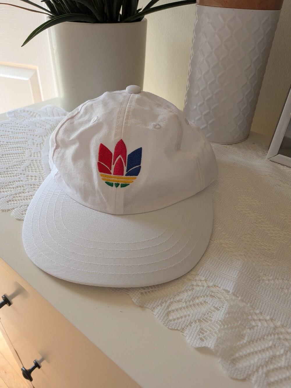 adidas White Cap with Rainbow Trefoil Logo